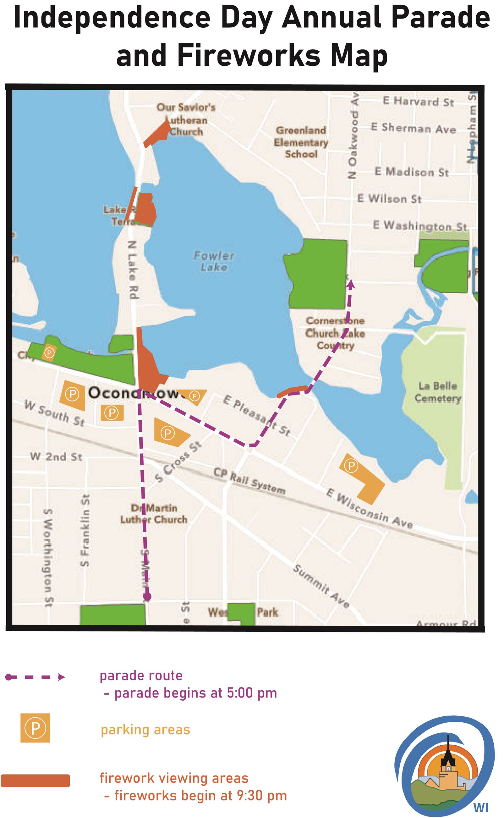 Indpendence Day Parade and Fireworks Map